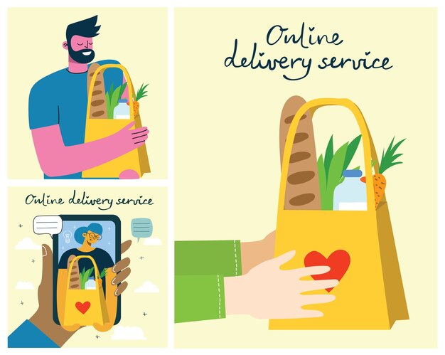 Vector online delivery service. hand drawn style