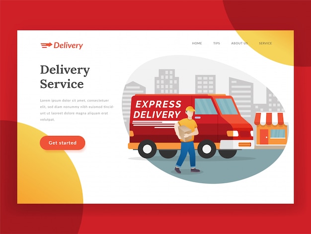 Online delivery service landing page with van