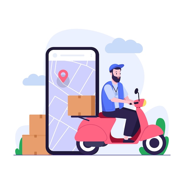 Vettore servizio di consegna online con scooter