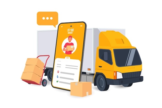 Vector online delivery with phone service yellow delivery mobile website background