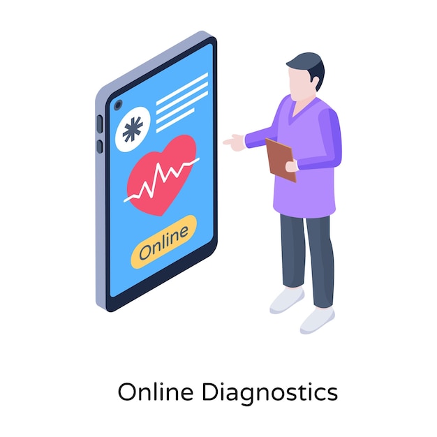 Illustrazione isometrica di diagnostica online con funzionalità scaricabile