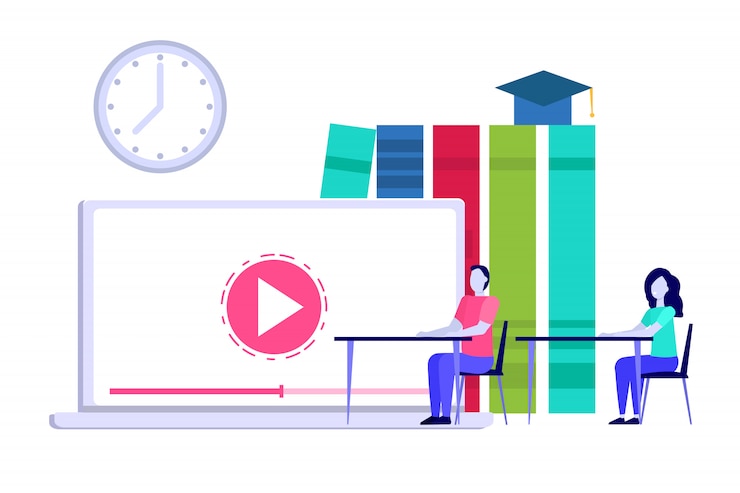 Vector online distance education concept, internet studying, e-learning  training courses.  illustration.
