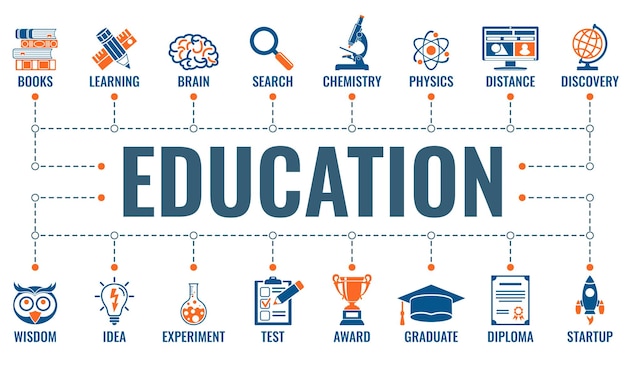 두 가지 색상 플랫 아이콘 테스트 디플로마 시작 책이 있는 온라인 원격 교육 가로 배너