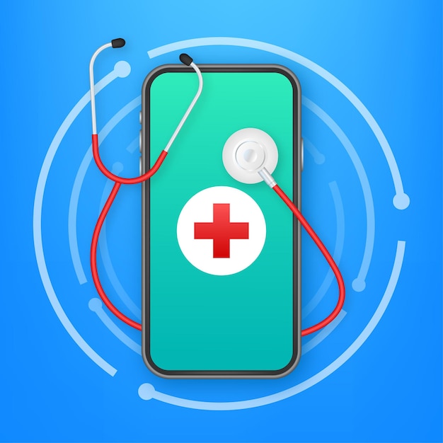 Online docton smartphone for medical design. health care, medicine service hospital doctor. healthcare, medicine. vector stock illustration