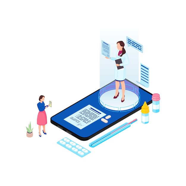 Online doctor appointment isometric illustration