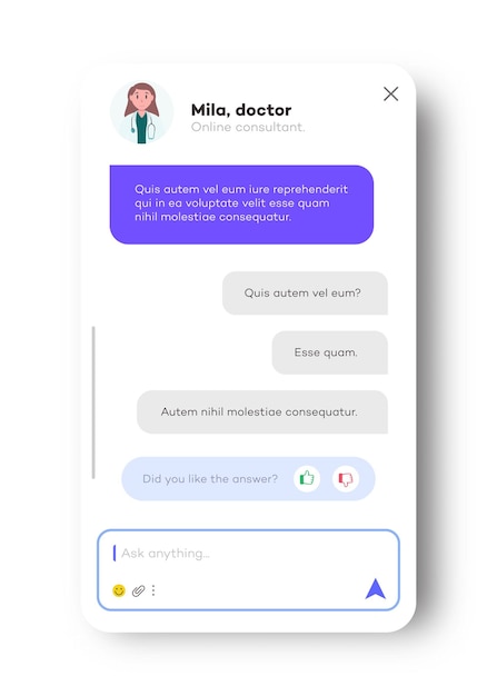 Online doctor chat window for mobile app and website