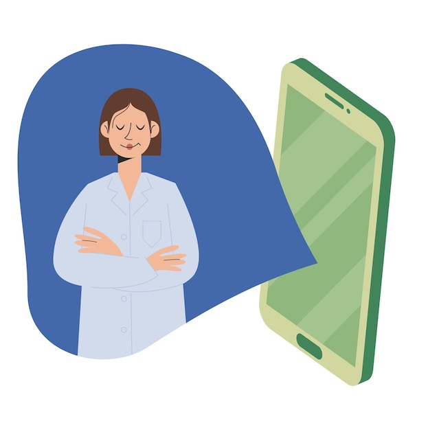 Концепция онлайн-консультации врача Доктор в вашем телефоне Векторная иллюстрация в плоском стиле