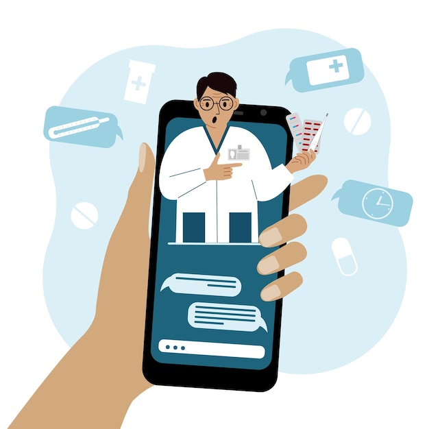 Online doctor consultation via smartphone Concept of medical application and websites