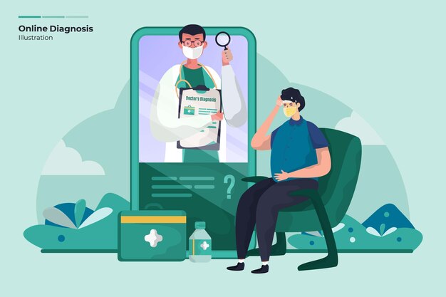 Online doctor diagnosis medical care illustration concept