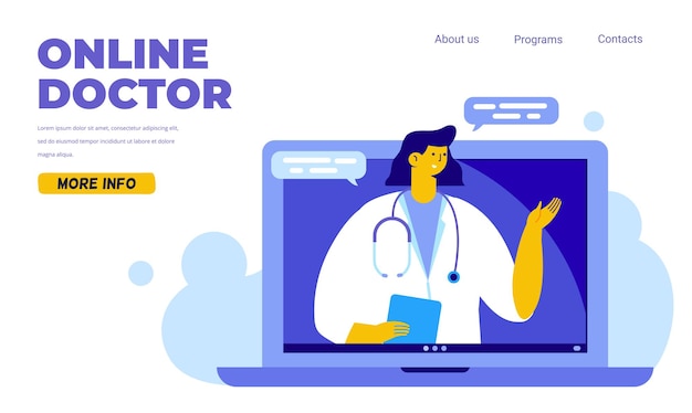 Online doctor Online medical consultation and support Ask a doctor flat vector