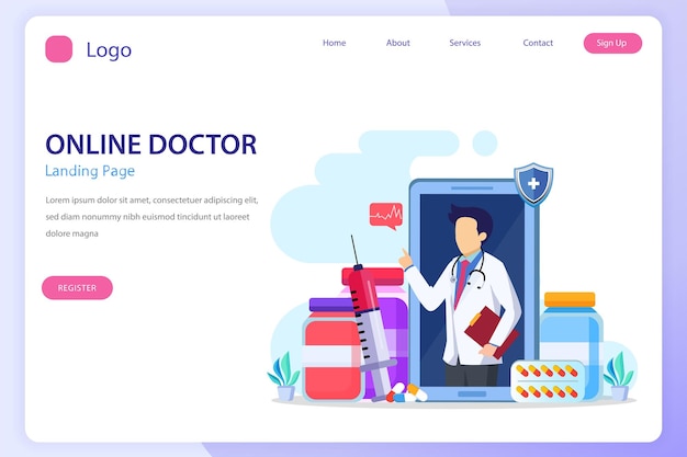 Online doctor vector illustration concept Online medical consultation and support online