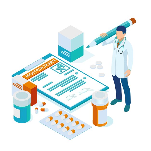 Online dokter aan het werk Gezondheid medische wetenschap Geneeskunde en farmacie banners Apothekerszorg voor de patiënt Medicijnenindustrie