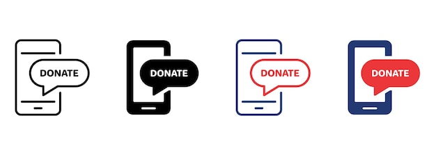 Online Donate on Phone Icon Set Web Mobile Giving Money and Assistance Pictogram