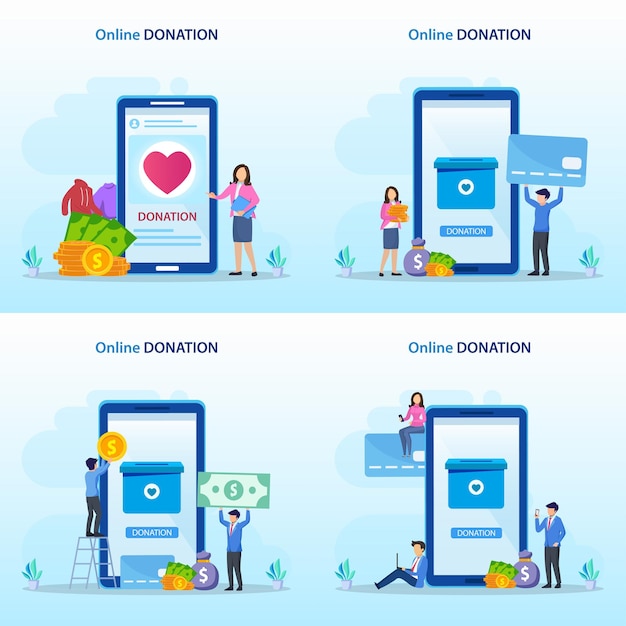 Online donatie illustratie Liefdadigheid en donatie webposter mensen doneren geld
