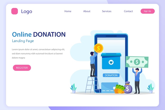 Online donation illustration charity and donation web poster people donate money