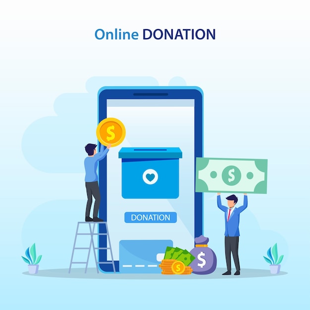 Illustrazione di donazione online carità e donazioni web poster persone donano denaro