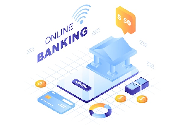 Online e-banking app, portemonnee of bank creditcard vectorillustratie met technologie, gegevensbescherming en betalingsbeveiliging voor digitale betalingen via smartphones