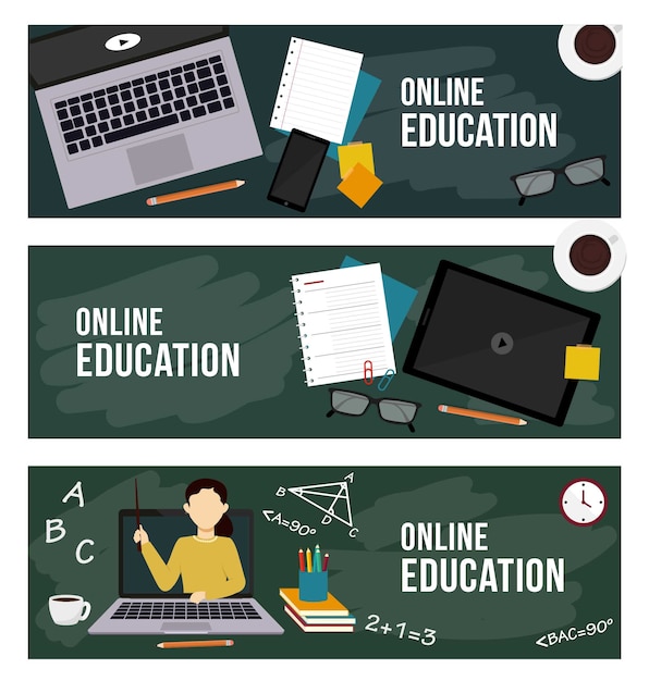 Vector online education banners, web education, web lessons