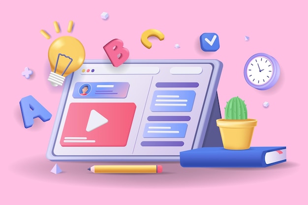online education concept 3d illustration icon composition with tablet display with interface