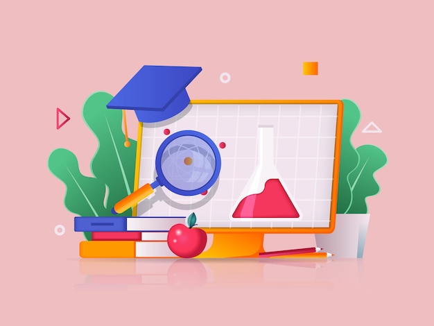 Online education concept 3D illustration Icon composition with watching video Vector illustration