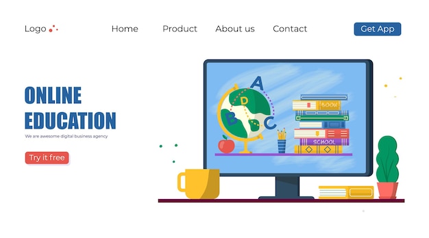 Online education concept. books and globe for back to school promo. vector template for banner, invitation, ad, landing page. vecror modern design.