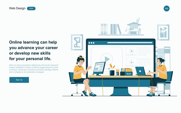 Vector online education concept online learning with platform and resources vector illustration