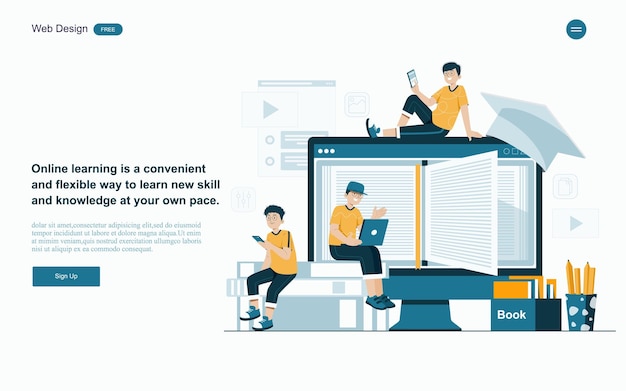 オンライン教育のコンセプト プラットフォームとリソースでオンライン学習 ベクターイラスト