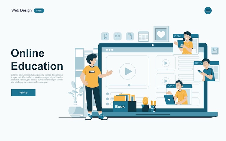 Vector 온라인 교육 개념 플랫폼과 자원을 가진 온라인 학습 터 일러스트레이션