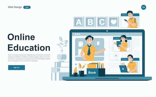 Vector online education conceptonline learning with platform and resourcesvector illustration