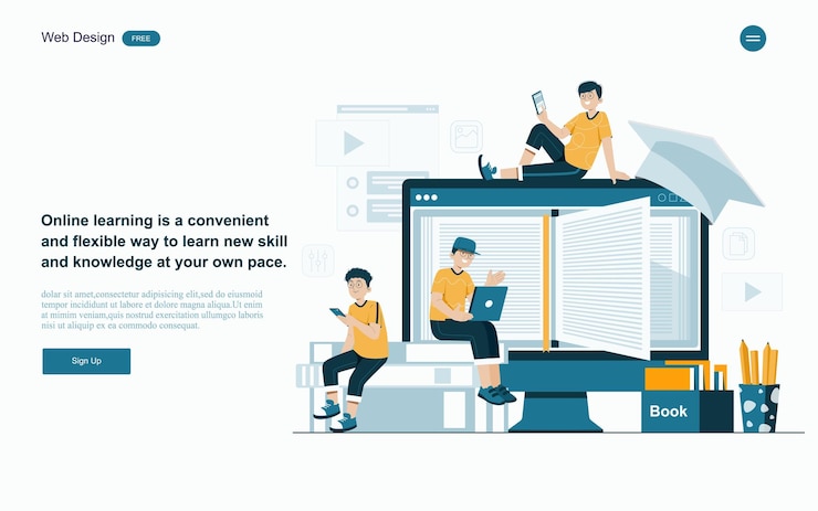 Vector online education conceptonline learning with platform and resourcesvector illustration