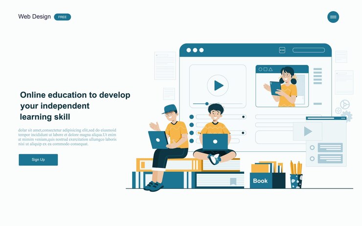 Vector online education conceptonline learning with platform and resourcesvector illustration