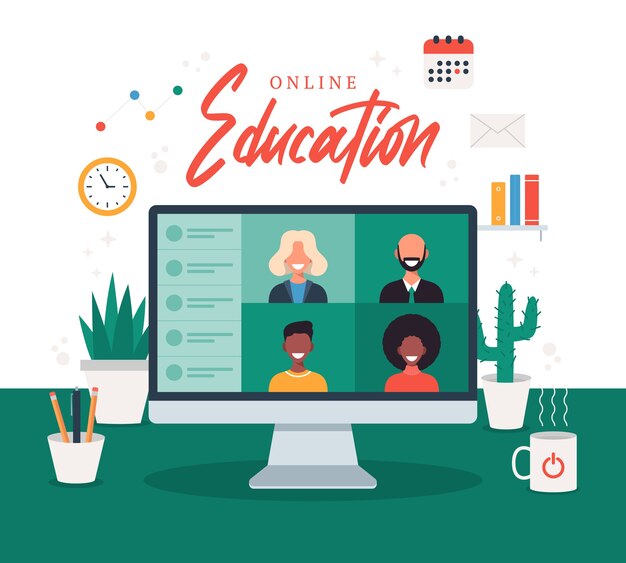 Online education elearning online course concept home school illustration