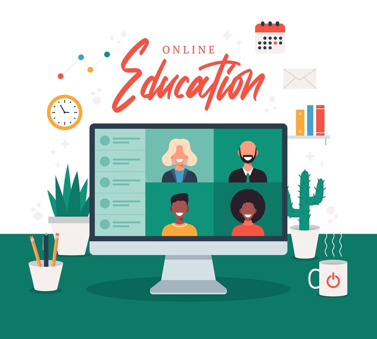 Vector online education elearning online course concept home school illustration