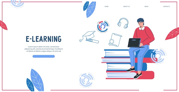 Vector online education elearning website flat vector illustration webpage template