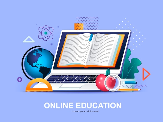 Online education flat concept with gradients illustration template