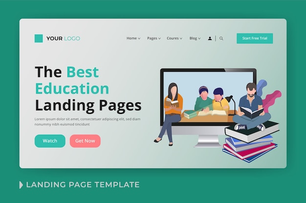 Vector online education flat vector landing page template