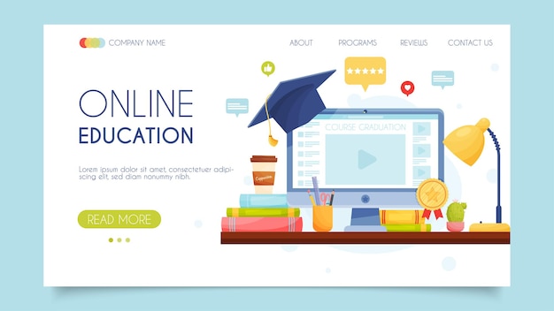 Online education graduation Landing page concept Flat design vector illustration