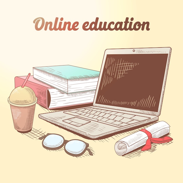 Online education hand drawn concept