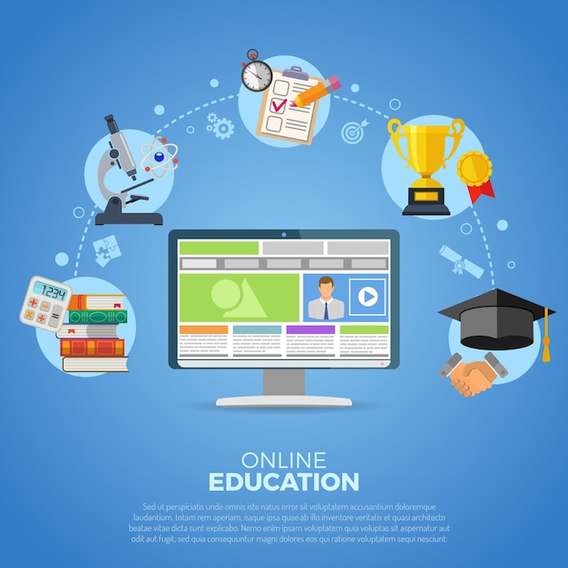 Online education infographics with flat icon set for flyer