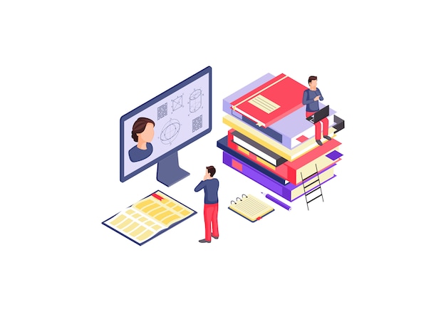 Vector online education isometric color illustration.