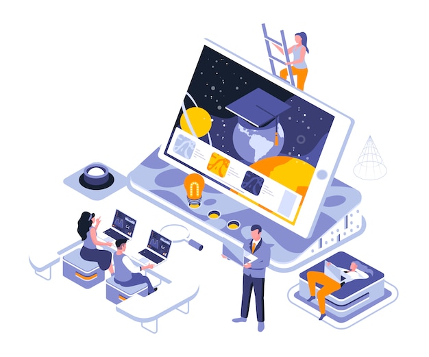 Online education isometric    illustration template