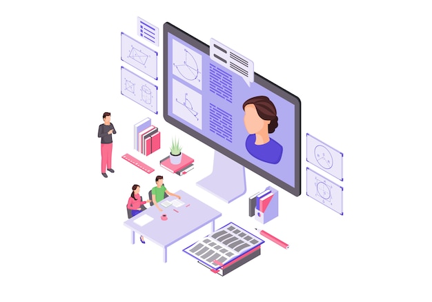 Online education isometric illustration