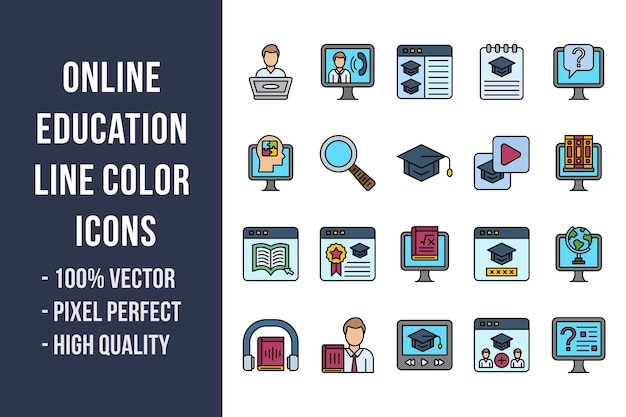 Online Education Line Color Icons