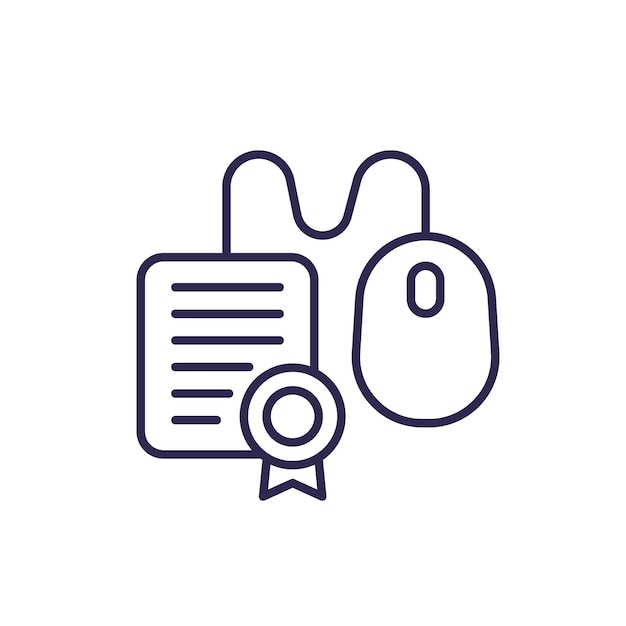 Online education line icon with a diploma