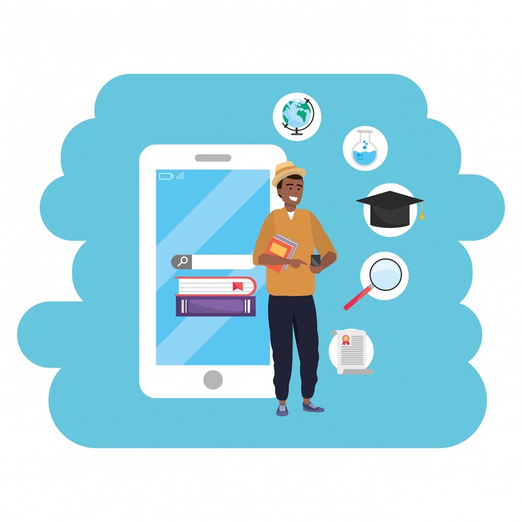 Vector online education millennial student using smartphone