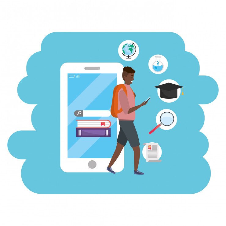 Vector online education millennial student using smartphone