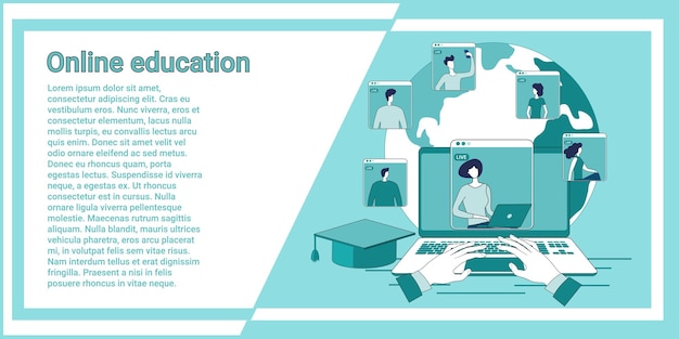 Online education People on the background of the globe study and consult with teachers