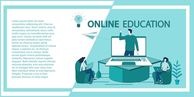 Online education People on the background of a large laptop get an education using