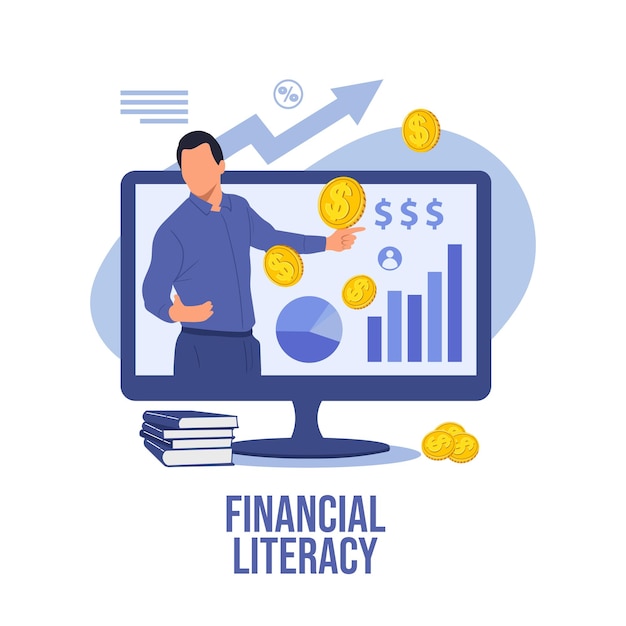 Online education saving money online courses or Tutoring Financial Literacy Accounting Courses Vector flat design