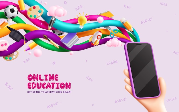 Online education vector concept Online education text with mobile phone element for elearning